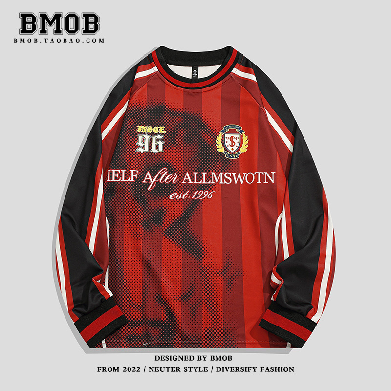 Csíkos mintázatú póló, bő szabású, kerek nyakú, hosszú ujjú, poliészter anyagú