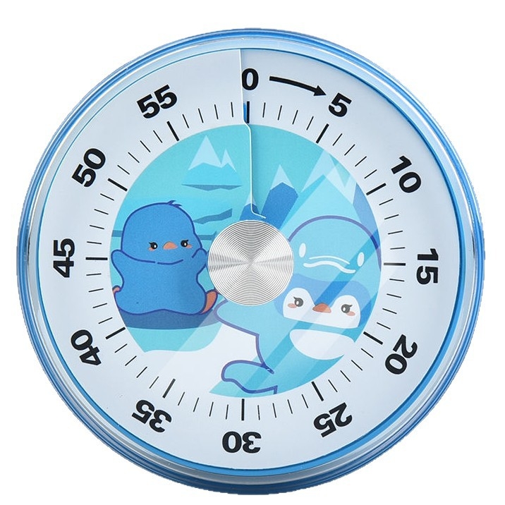 Mechanikus vizuális időzítő, kör alakú műanyag ház, kézi működtetés, tanuláshoz és konyhai főzéshez