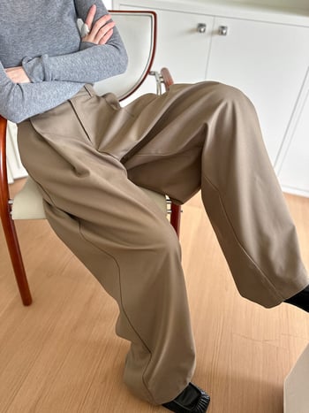 Παντελόνια από πολυεστέρα με ψηλή μέση, μακριά έως το πάτωμα, πιέτες και φαρδιά γραμμή, κορεάτικου casual στυλ