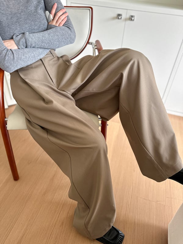 Παντελόνια από πολυεστέρα με ψηλή μέση, μακριά έως το πάτωμα, πιέτες και φαρδιά γραμμή, κορεάτικου casual στυλ