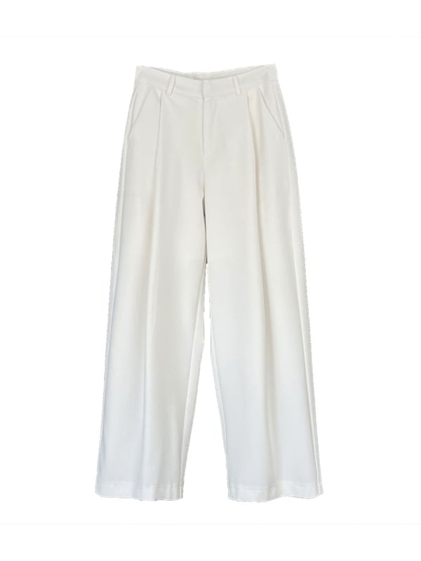 Παντελόνια από πολυεστέρα με ψηλή μέση, μακριά έως το πάτωμα, πιέτες και φαρδιά γραμμή, κορεάτικου casual στυλ