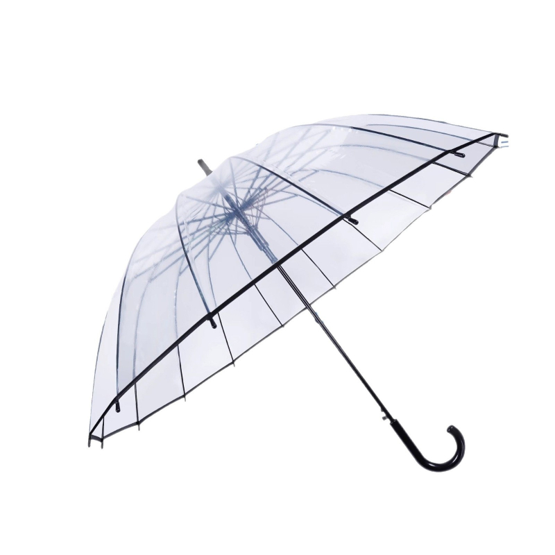 Átlátszó esernyő hosszú műanyag fogantyúval, automata nyitás, logónyomtatás, modern minimalist stílus