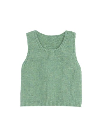 APXIVI Női koreai stílusú kötött mellény, poliészter, négyszögletes gallér, pulóveres zárás, töltet nélküli