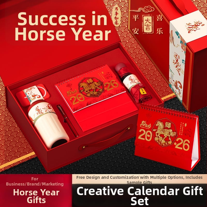 Σετ Επιτραπέζιου Ημερολογίου για το Έτος του Αλόγου — δυνατότητα προσθήκης λογότυπου, δημιουργικό ημερολόγιο με καρικατούρες, πολύλειτουργικό σημειωματάριο