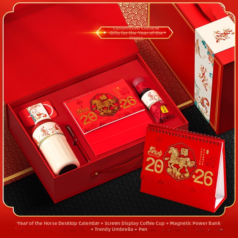 Σετ Επιτραπέζιου Ημερολογίου για το Έτος του Αλόγου — δυνατότητα προσθήκης λογότυπου, δημιουργικό ημερολόγιο με καρικατούρες, πολύλειτουργικό σημειωματάριο