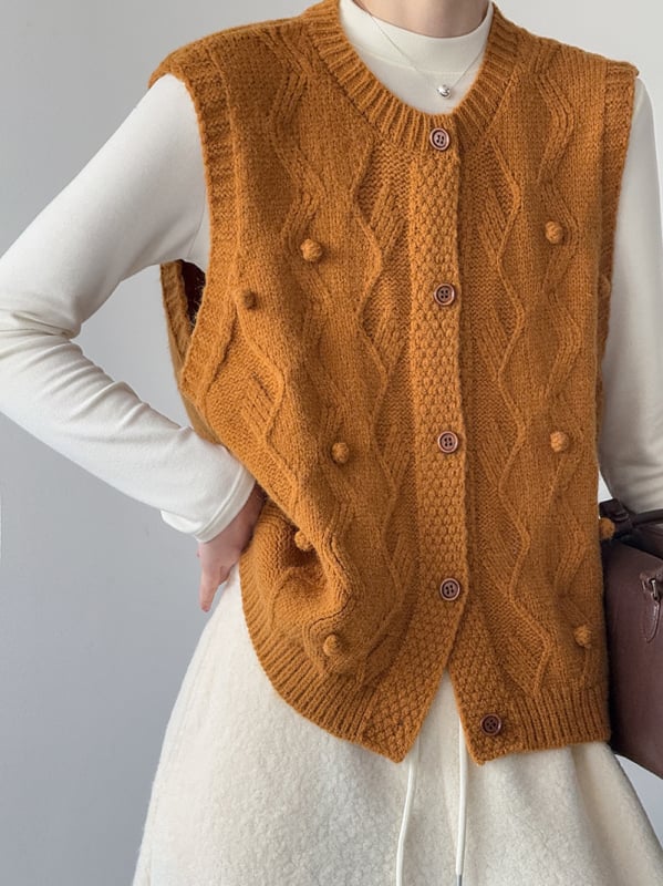 Női kötött mellény, koreai stílusú casual, kerek nyak, laza szabás, egygombos záródás, akril