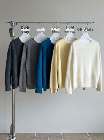 Aunt Luxi γυναικείος πουλόβερ από μαλλί-κάσμιρ με κουκούλα, στρογγυλός λαιμός, φαρδιά γραμμή, μακριά μανίκια, χειμώνας 2025