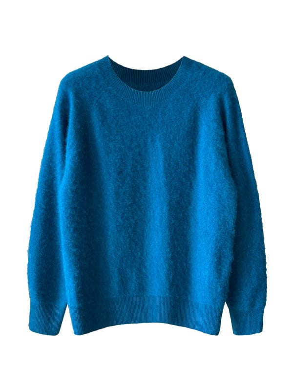 Aunt Luxi γυναικείος πουλόβερ από μαλλί-κάσμιρ με κουκούλα, στρογγυλός λαιμός, φαρδιά γραμμή, μακριά μανίκια, χειμώνας 2025