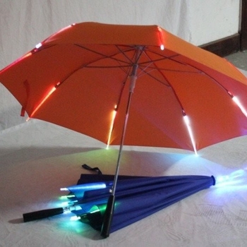 Светещ прозрачен чадър, дълга дръжка, 8 ребра от фибър, ръчно отваряне и затваряне