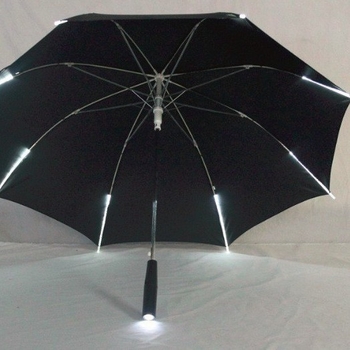 Светещ прозрачен чадър, дълга дръжка, 8 ребра от фибър, ръчно отваряне и затваряне