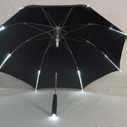 Светещ прозрачен чадър, дълга дръжка, 8 ребра от фибър, ръчно отваряне и затваряне