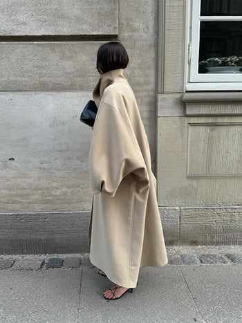 Παλτό τύπου trench, casual μεσαίου μήκους, γιακά Polo, μακριά μανίκια, πολυεστέρας