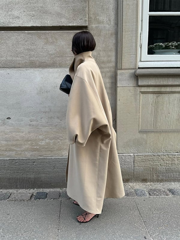 Παλτό τύπου trench, casual μεσαίου μήκους, γιακά Polo, μακριά μανίκια, πολυεστέρας