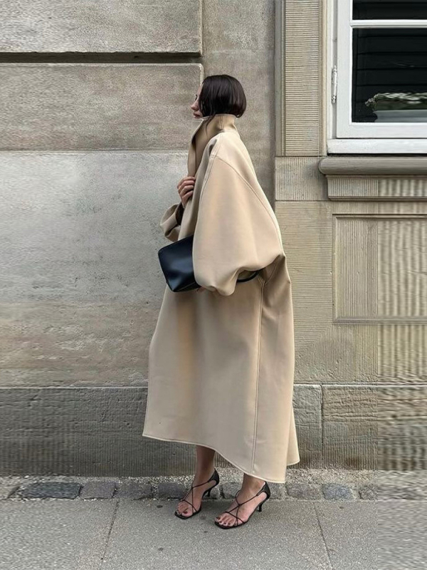 Παλτό τύπου trench, casual μεσαίου μήκους, γιακά Polo, μακριά μανίκια, πολυεστέρας