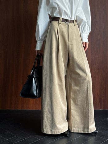 Φαρδιά βαμβακερά casual παντελόνια - χαλαρή γραμμή, κορεάτικο στυλ, 50-70% βαμβάκι, γυναικείο