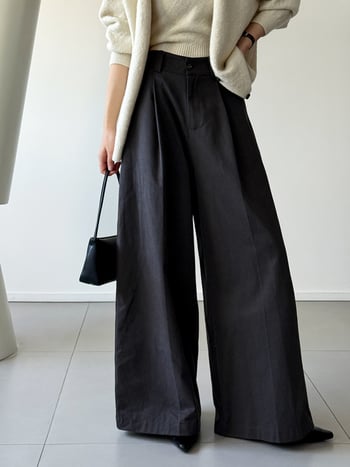 Φαρδιά βαμβακερά casual παντελόνια - χαλαρή γραμμή, κορεάτικο στυλ, 50-70% βαμβάκι, γυναικείο