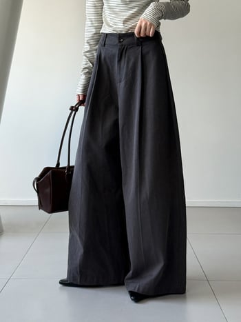 Φαρδιά βαμβακερά casual παντελόνια - χαλαρή γραμμή, κορεάτικο στυλ, 50-70% βαμβάκι, γυναικείο