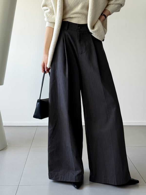 Φαρδιά βαμβακερά casual παντελόνια - χαλαρή γραμμή, κορεάτικο στυλ, 50-70% βαμβάκι, γυναικείο