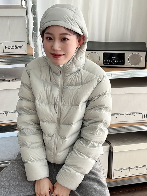 Γυναικείο μπουφάν με πούπουλο από λευκή πάπια – Slim fit, κουκούλα, φερμουάρ, περιεκτικότητα πούπουλου 86–90%