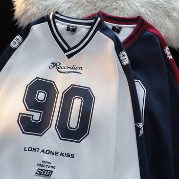 Tricou sport cu decolteu în V, mâneci lungi, model în dungi, material din mătase, antibacterian