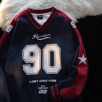 Tricou sport cu decolteu în V, mâneci lungi, model în dungi, material din mătase, antibacterian