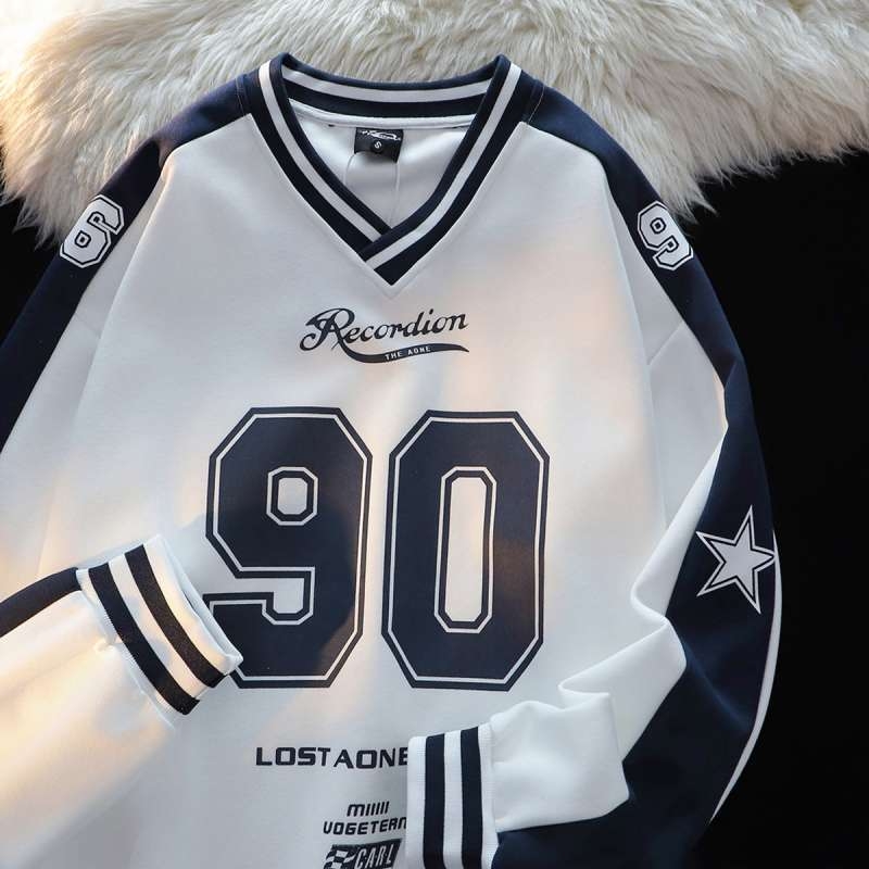 Tricou sport cu decolteu în V, mâneci lungi, model în dungi, material din mătase, antibacterian