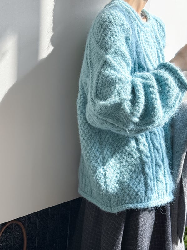 Πουλόβερ πολυεστέρα, χοντρό πλέξιμο, μονόχρωμο, χαλαρή γραμμή, στρογγυλός λαιμός, μακριά μανίκια