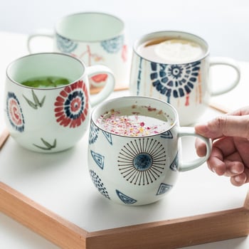 Κούπα πρωινού ιαπωνικού στυλ, χειροποίητα ζωγραφισμένη, κεραμική κούπα, στρογγυλή, ασφαλής για φούρνο μικροκυμάτων, με εκτυπωμένο λογότυπο