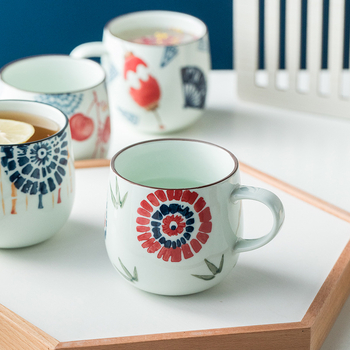 Κούπα πρωινού ιαπωνικού στυλ, χειροποίητα ζωγραφισμένη, κεραμική κούπα, στρογγυλή, ασφαλής για φούρνο μικροκυμάτων, με εκτυπωμένο λογότυπο