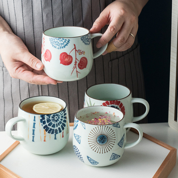 Κούπα πρωινού ιαπωνικού στυλ, χειροποίητα ζωγραφισμένη, κεραμική κούπα, στρογγυλή, ασφαλής για φούρνο μικροκυμάτων, με εκτυπωμένο λογότυπο