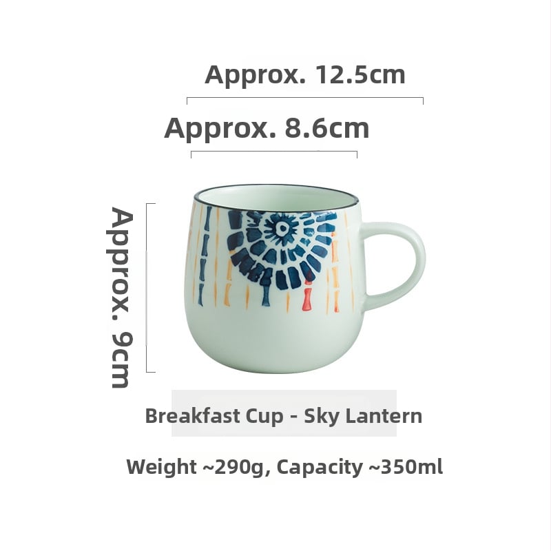 Κούπα πρωινού ιαπωνικού στυλ, χειροποίητα ζωγραφισμένη, κεραμική κούπα, στρογγυλή, ασφαλής για φούρνο μικροκυμάτων, με εκτυπωμένο λογότυπο