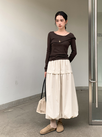 Bud suknja, Korejski stil, Jednobojna, Srednje duljine (pamuk materijal; 30-50% sadržaj glavnog vlakna; Bud suknja)