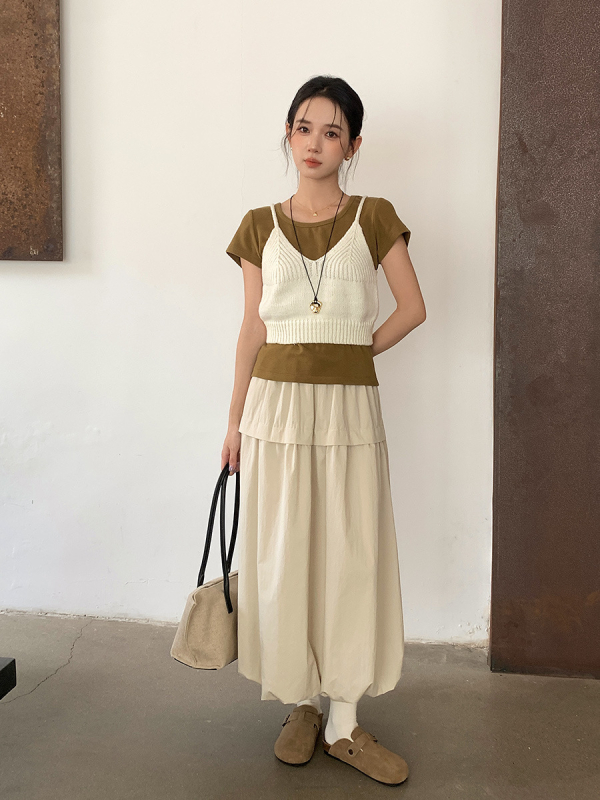 Bud suknja, Korejski stil, Jednobojna, Srednje duljine (pamuk materijal; 30-50% sadržaj glavnog vlakna; Bud suknja)