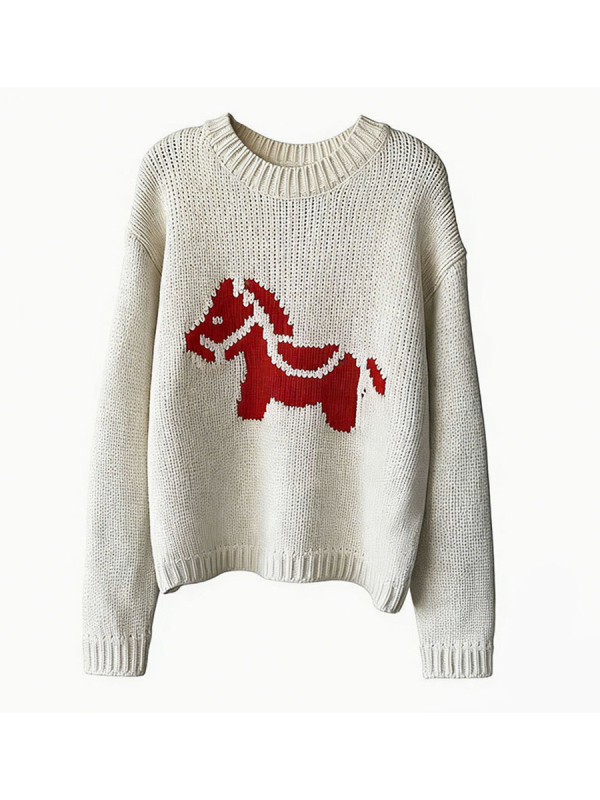 Πουλόβερ Little Horse, ακρυλικό, κορεάτικο/ιαπωνικό casual στυλ, χαλαρή γραμμή, μακρύ μανίκι, μοντέλο 1928-1
