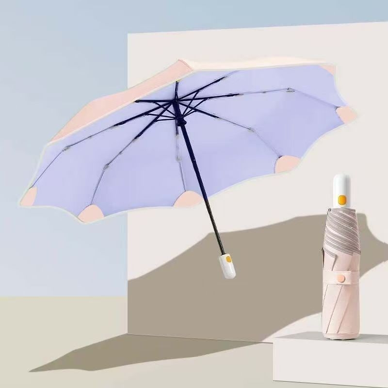 Automatski trodelni kišobran u korejskom stilu, šarena kupola i UV zaštita UPF 40+, za sunce i kišu, mogućnost logotipa