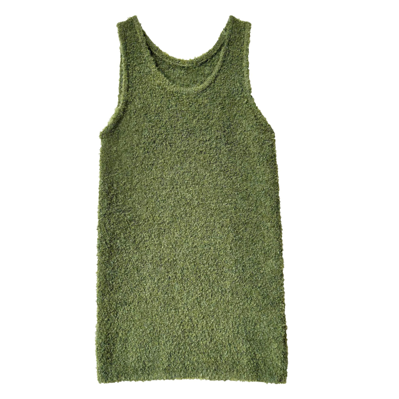 Pletena haljina-vest s U-izrezom, bez rukava, midi duljina, opušten struk