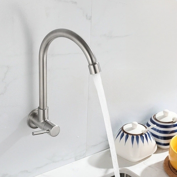 Kuhinjska slavina za zidnu ugradnju od nehrđajućeg čelika, keramički disk ventila, brušeni završetak, moderne minimalistički dizajn