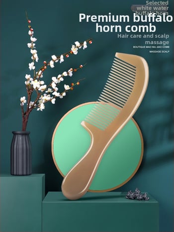 Mu Yi Ke bivaly szarv fésű férfiaknak és nőknek - antistatikus, meridián fejmasszázs, hossz 15–20 cm