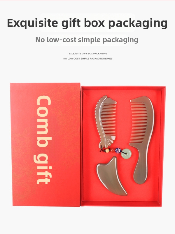 Mu Yi Ke bivaly szarv fésű férfiaknak és nőknek - antistatikus, meridián fejmasszázs, hossz 15–20 cm