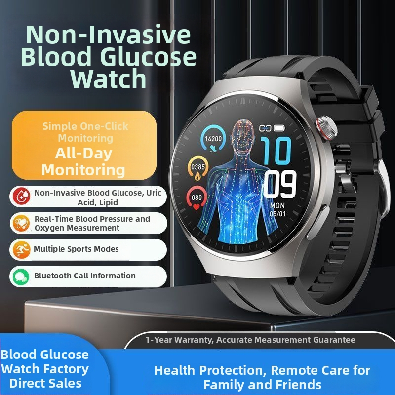 Brățară inteligentă cu monitorizare neinvazivă în timp real a glicemiei, tensiunii arteriale și lipidelor; rezistență la apă 50 m; carcasă din aliaj de aluminiu; curea din silicon; afișaj TFT