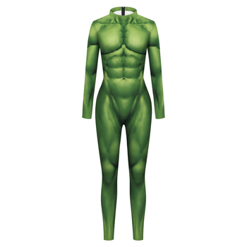 Mišićni bodysuit za cosplay, unisex, zelena, 88% poliester / 12% spandeks, digitalni tisak