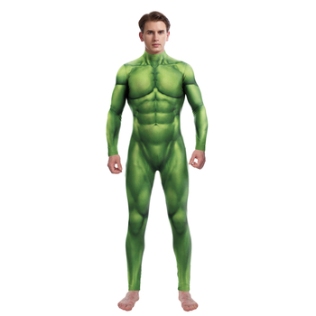 Mišićni bodysuit za cosplay, unisex, zelena, 88% poliester / 12% spandeks, digitalni tisak
