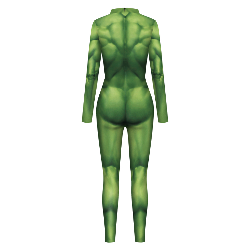 Mišićni bodysuit za cosplay, unisex, zelena, 88% poliester / 12% spandeks, digitalni tisak