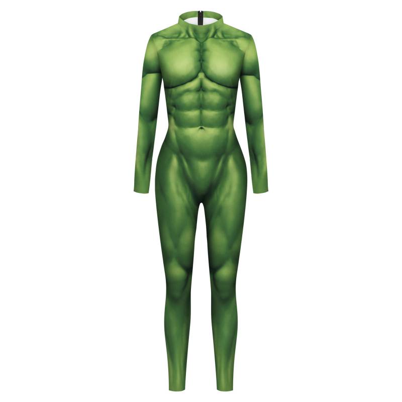 Mišićni bodysuit za cosplay, unisex, zelena, 88% poliester / 12% spandeks, digitalni tisak