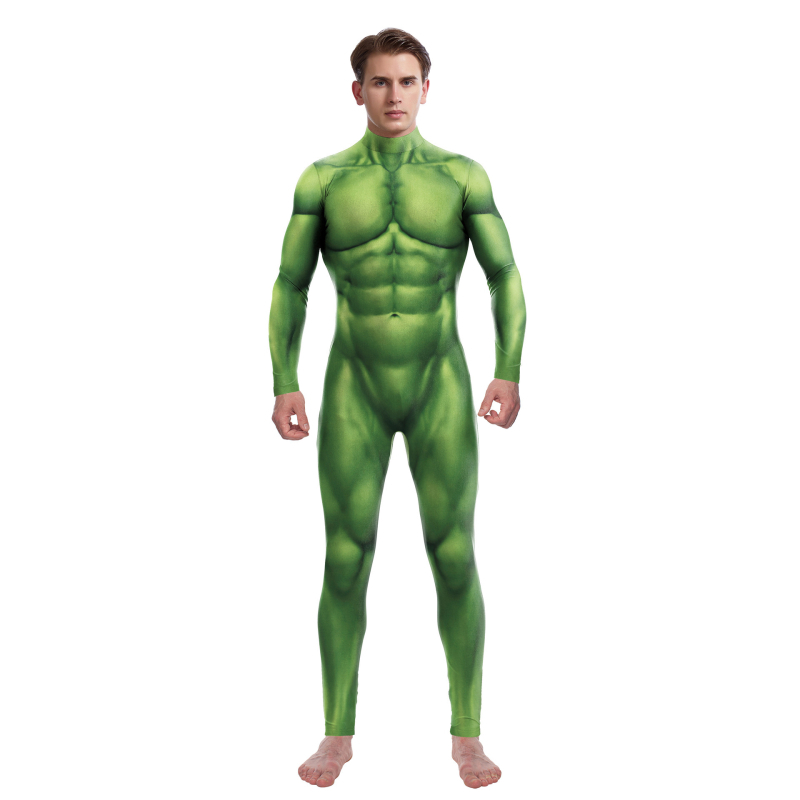 Mišićni bodysuit za cosplay, unisex, zelena, 88% poliester / 12% spandeks, digitalni tisak
