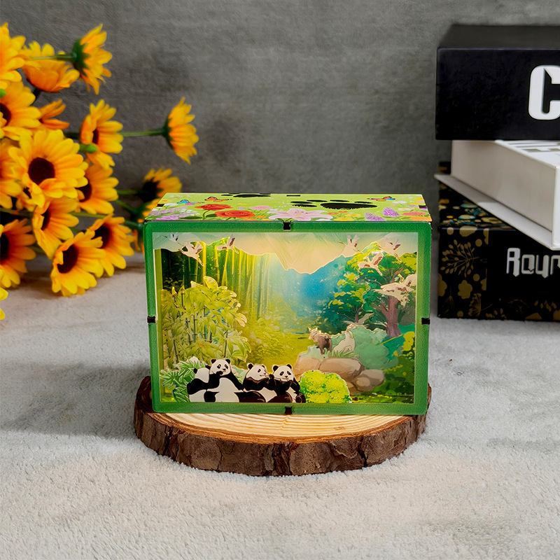 Fa panda témájú zenei doboz éjjeli lámpa – Gravírozás; Lézeres UV nyomtatás; Logó nyomtatás elérhető; Ajándék