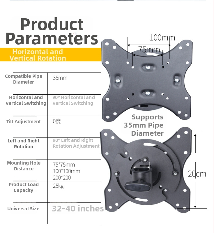 Držiak monitora s jednou hlavou pre obrazovky 12–27 palcov; konštrukcia z ocelového plechu + hliníková zliatina + plast; skrutky v balení