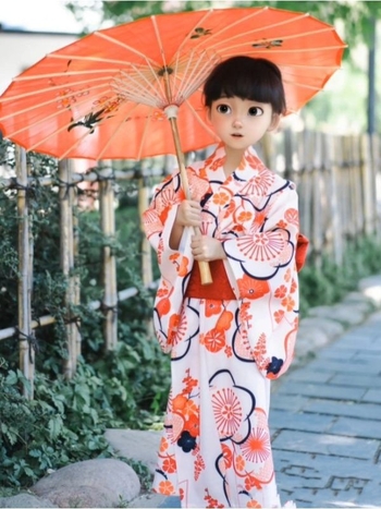 Dječji kimono-stil haljina set za djevojčice, poliester, bez ovratnika, s oznakom, za predstave, ispod 17 godina, ljeto 2023
