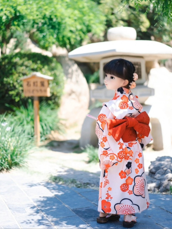 Dječji kimono-stil haljina set za djevojčice, poliester, bez ovratnika, s oznakom, za predstave, ispod 17 godina, ljeto 2023