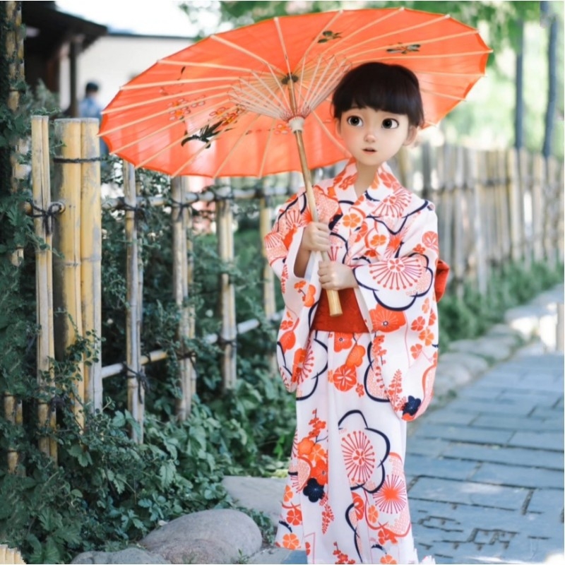 Dječji kimono-stil haljina set za djevojčice, poliester, bez ovratnika, s oznakom, za predstave, ispod 17 godina, ljeto 2023